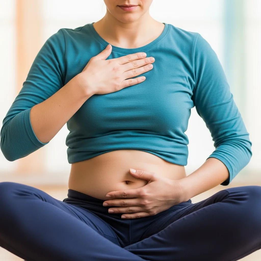 Close-up of a person practicing diaphragmatic breathing technique