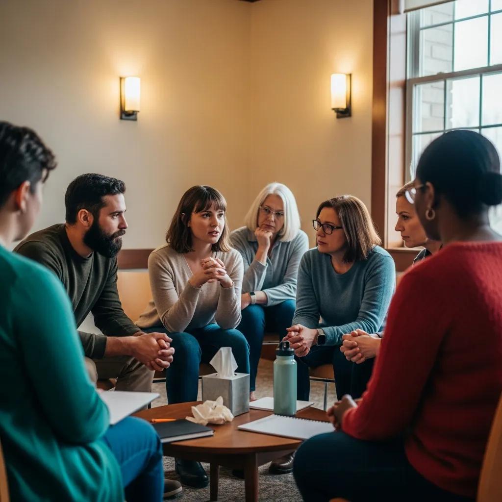 Support group meeting for individuals with social anxiety, fostering community and shared experiences