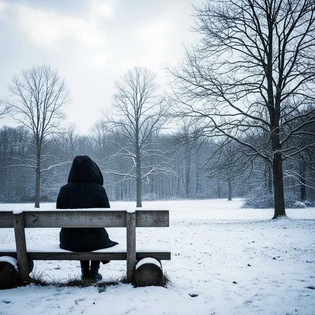 Winter landscape with a person reflecting on seasonal depression