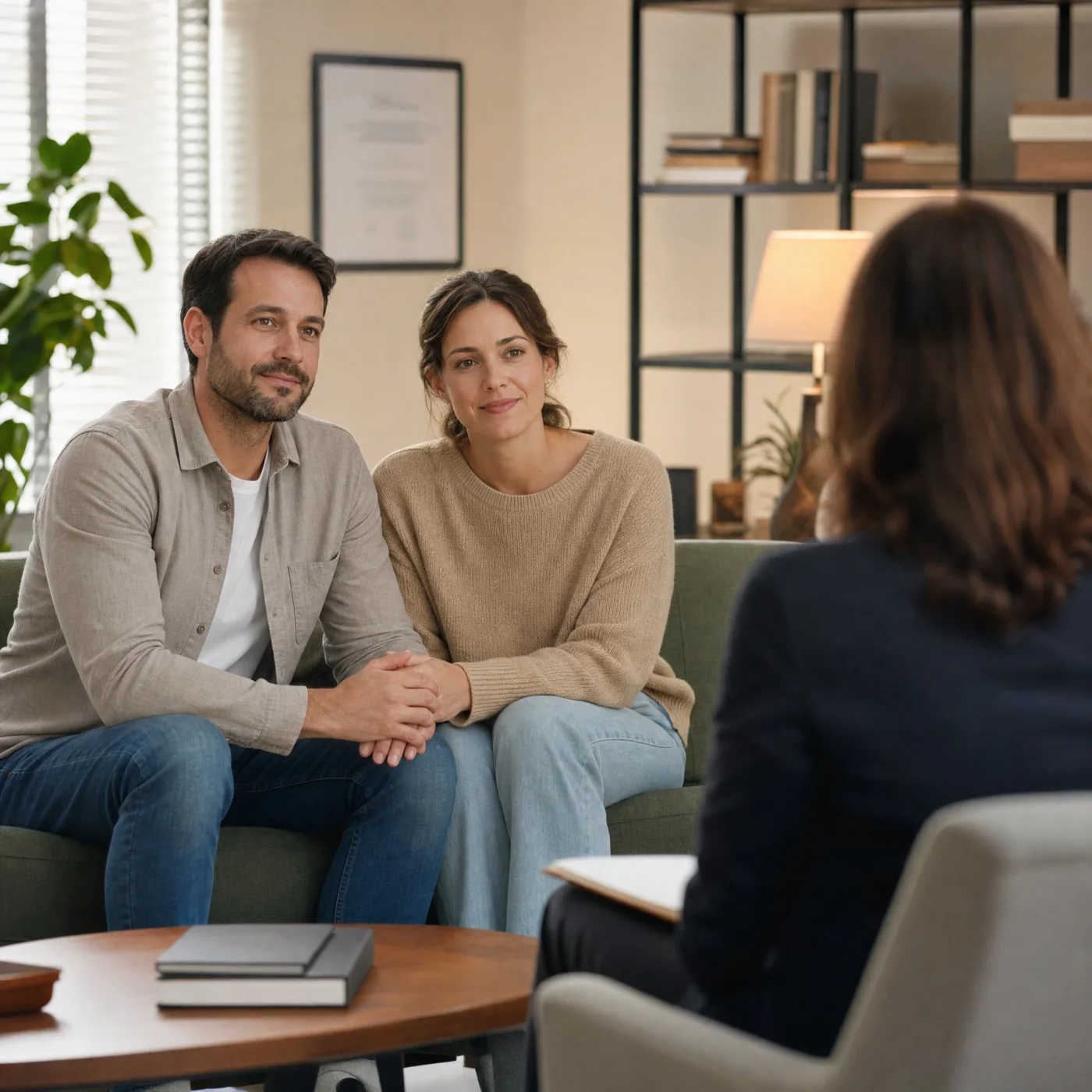 A couple in a counseling session with their therapist at The Shift in Humble, TX