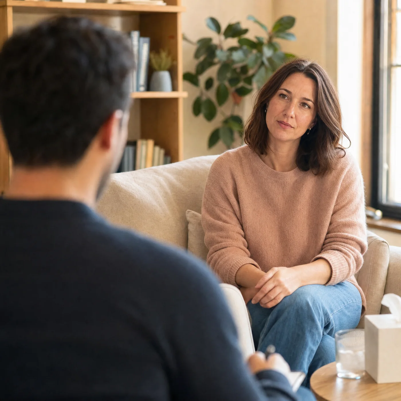 A counselor listening closely during an individual counseling session in Humble, TX